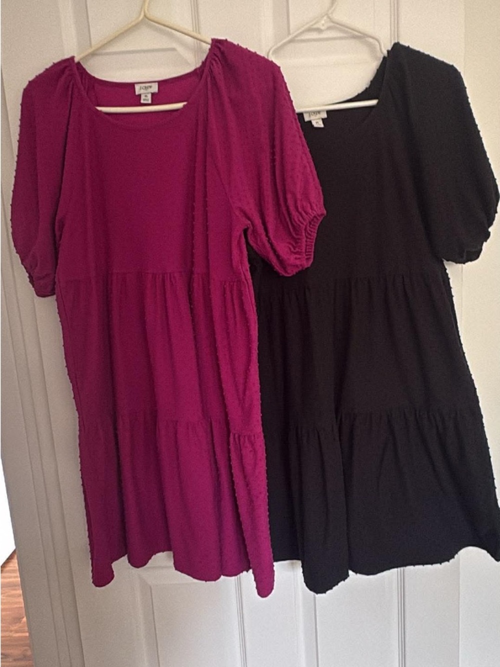 J. Crew Tiered Puff-Sleeve Dress in Magenta and Black for both